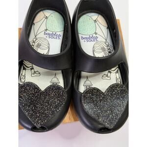 Baubles + Soles Black Heart Jelly Shoes Glitter Slip On Mary Jane Kids Size 8